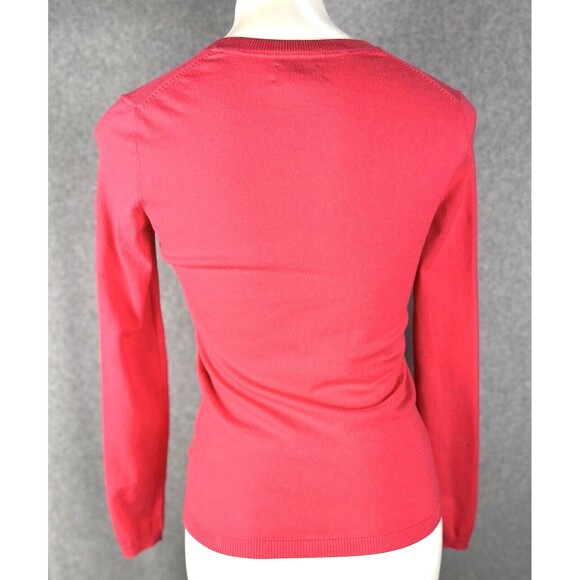 Tommy Hilfiger Pink Prima Cotton V Neck Sweater Womens XS Lightweight Knit - Picture 4 of 16